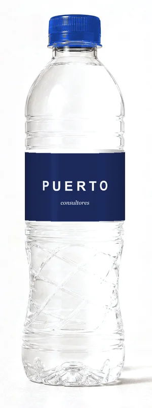Botella con etiqueta de ejemplo azul, tapa azul