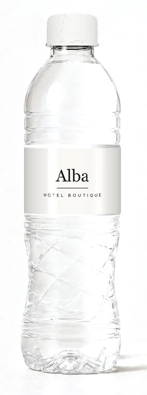 Botella con etiqueta de ejemplo blanco, tapa blanca